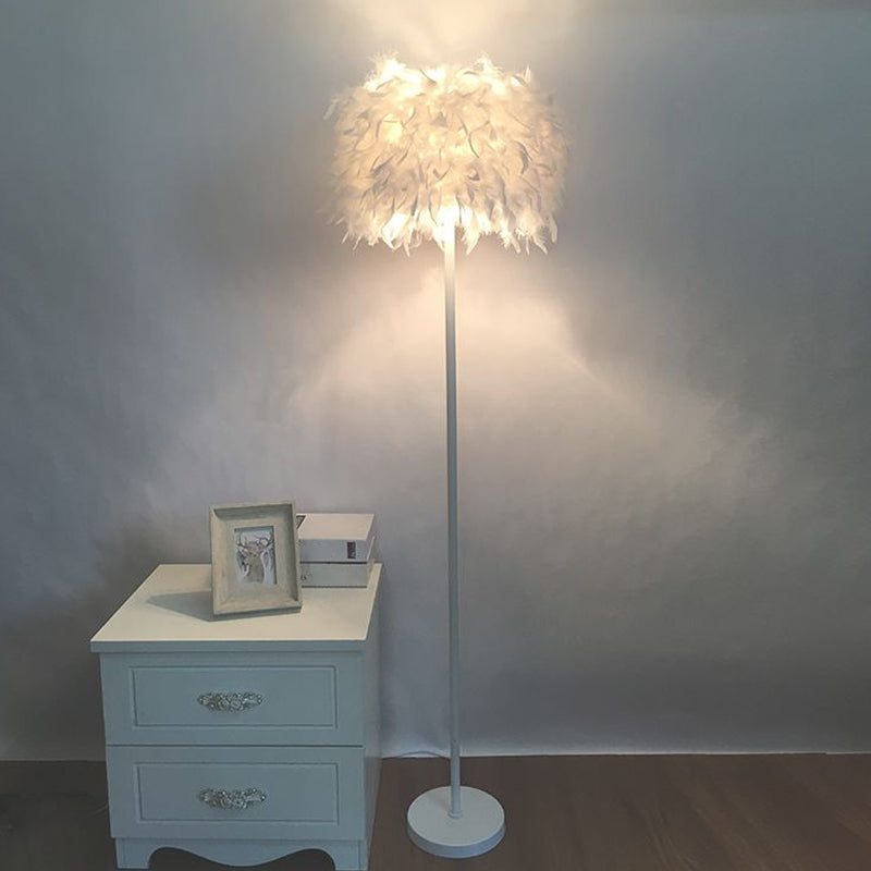 Veertrommel staande vloerlicht modern 16 "/18" w 1 kop witte vloerlamp met/zonder draperen kristal