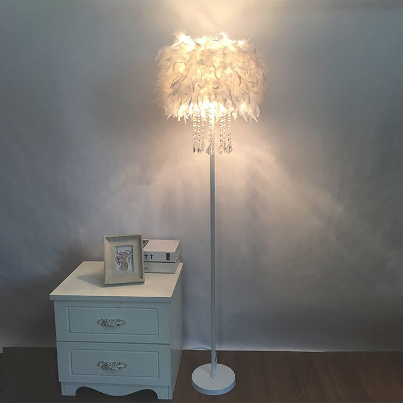 Veertrommel staande vloerlicht modern 16 "/18" w 1 kop witte vloerlamp met/zonder draperen kristal