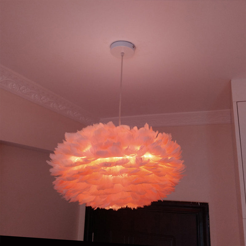 Feather Rose Blossom Pendant Light Modernist 1-Light Grey/Apricot/Pink Ceiling Hang Lamp over Table, 18"/21.5" Width