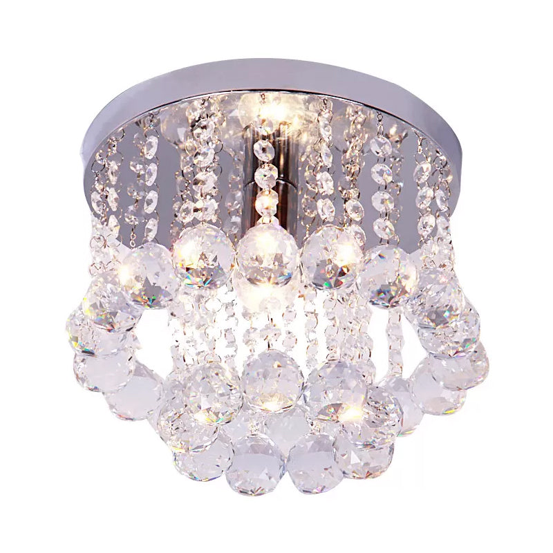 Crystal Orb Draped Flush Ceiling Light Modern 1 Head Nickel Semi Flush Mount Lamp, Small/Medium/Large