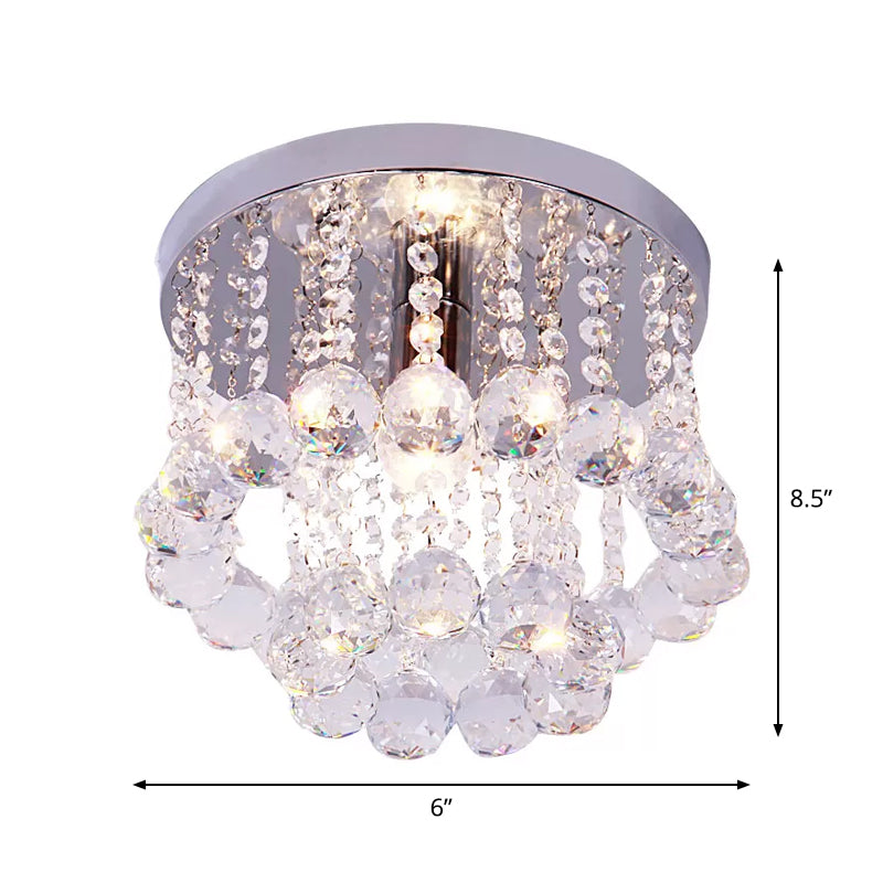 Crystal Orb Draped Flush Ceiling Light Modern 1 Head Nickel Semi Flush Mount Lamp, Small/Medium/Large