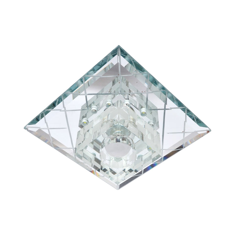 Cubic Flush Mount Lamp Modernist Clear Crystal LED Corridor Close to Ceiling Light in Chrome