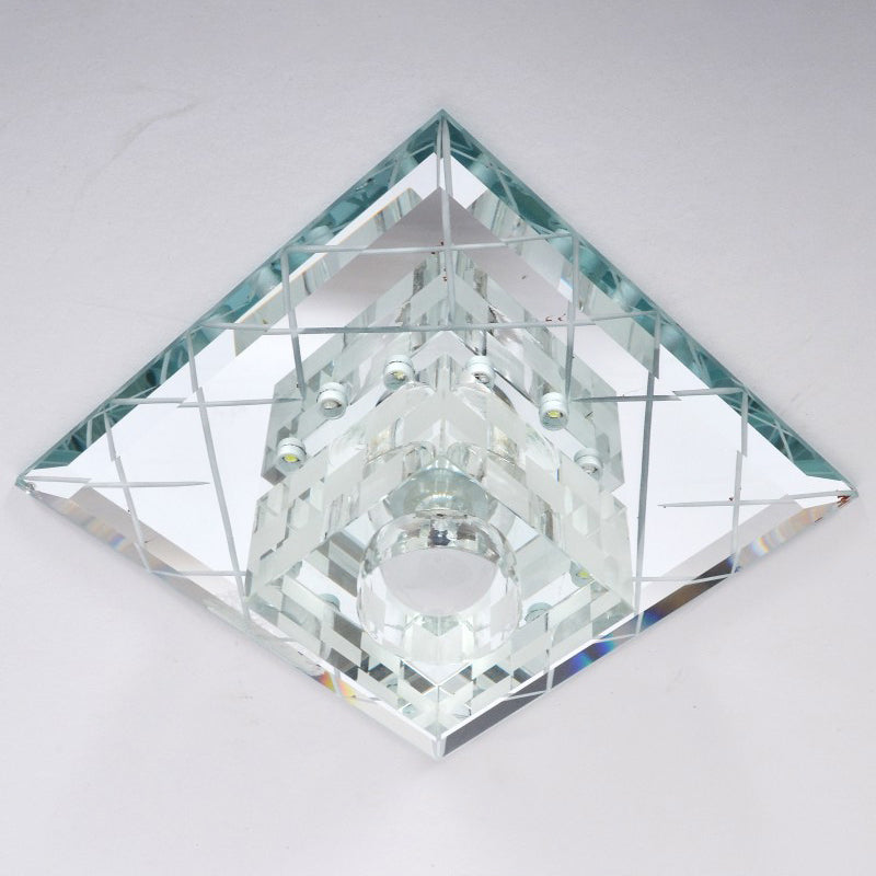 Cubic Flush Mount Lamp Modernist Clear Crystal LED Corridor Close to Ceiling Light in Chrome