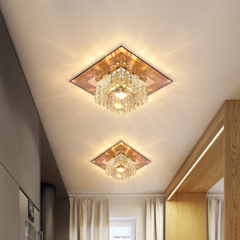 Simplicity Cubic Flush Mount Lamp Beveled Crystal LED Corridor Ceiling Light Fixture