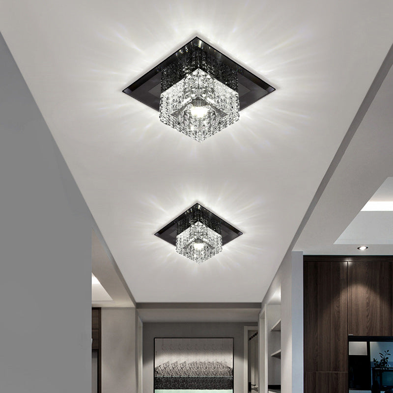 Simplicity Cubic Flush Mount Lamp Beveled Crystal LED Corridor Ceiling Light Fixture