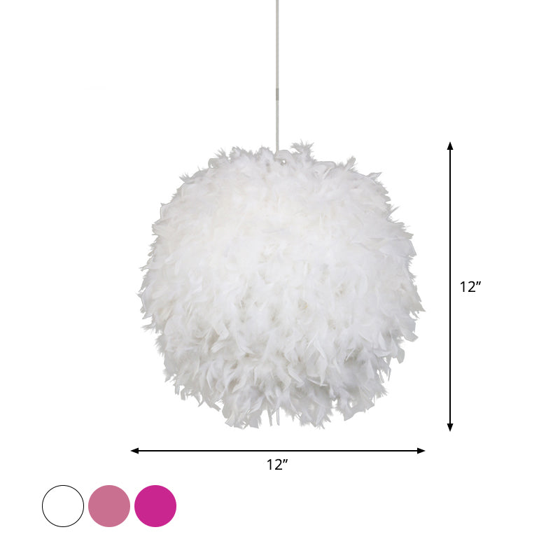 12 "/14"/16 "Sfera larga caduta a ciondolo moderno piuma moderno 1 camera da letto a sospensione Luce a soffitto in bianco/rosa/rosa