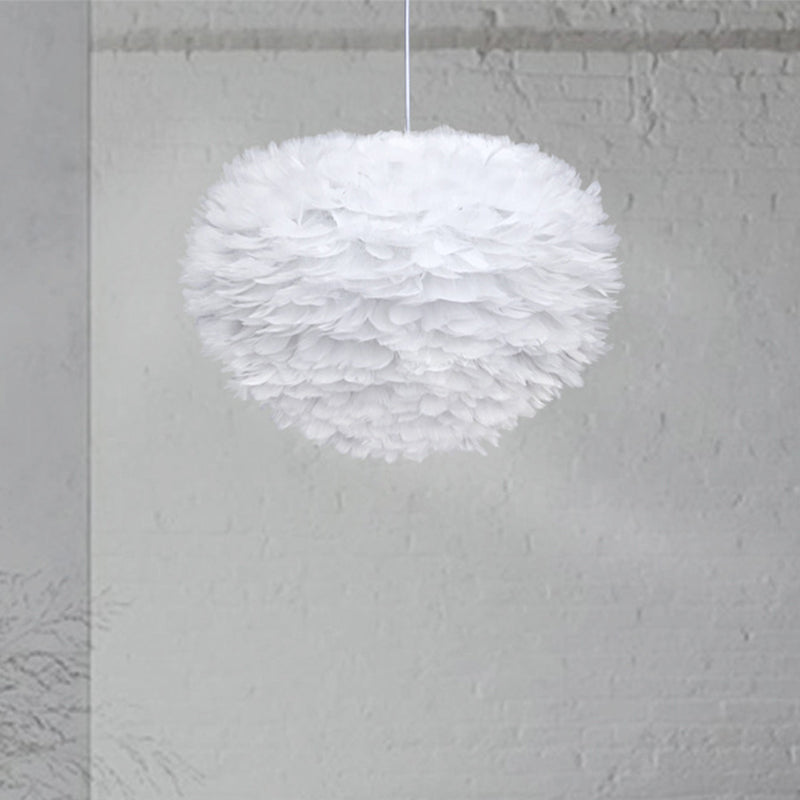 White Sphere Pendulum Light Minimalist 14"/18"/21.5" Wide 1-Head Feather Down Lighting Pendant