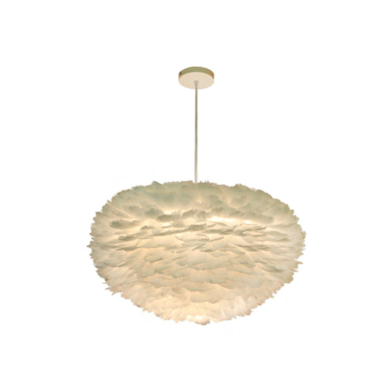 White Sphere Pendulum Light Minimalist 14"/18"/21.5" Wide 1-Head Feather Down Lighting Pendant