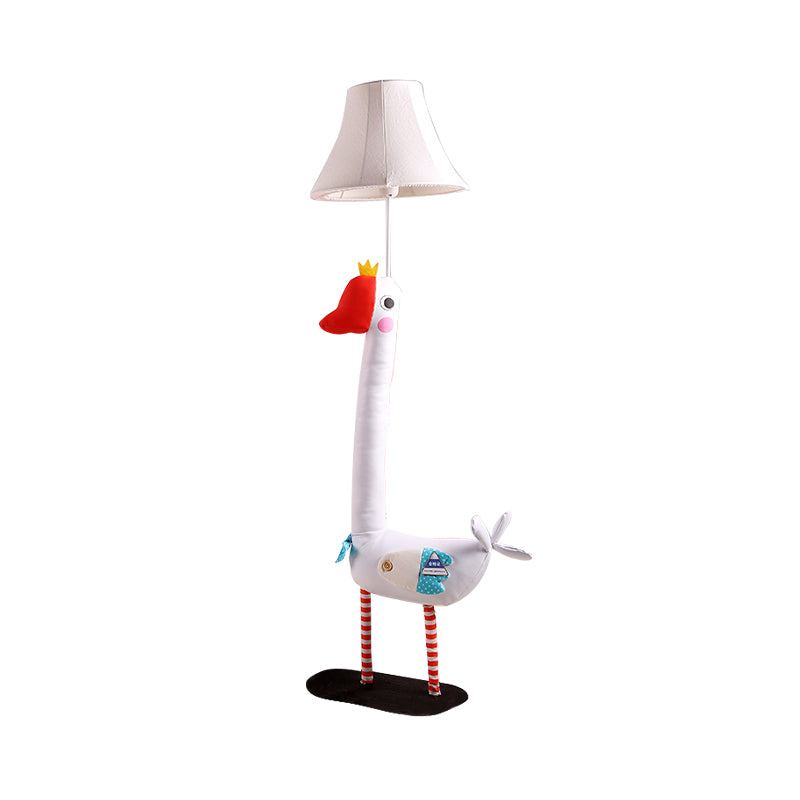 Animal Long Neck Goose Floor Light 1 Head Fabric Floor Lamp in White for Child Bedroom