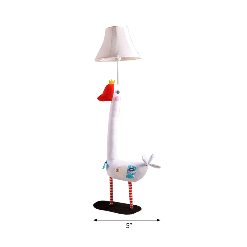 Animal Long Neck Goose Floor Light 1 Head Fabric Floor Lamp in White for Child Bedroom