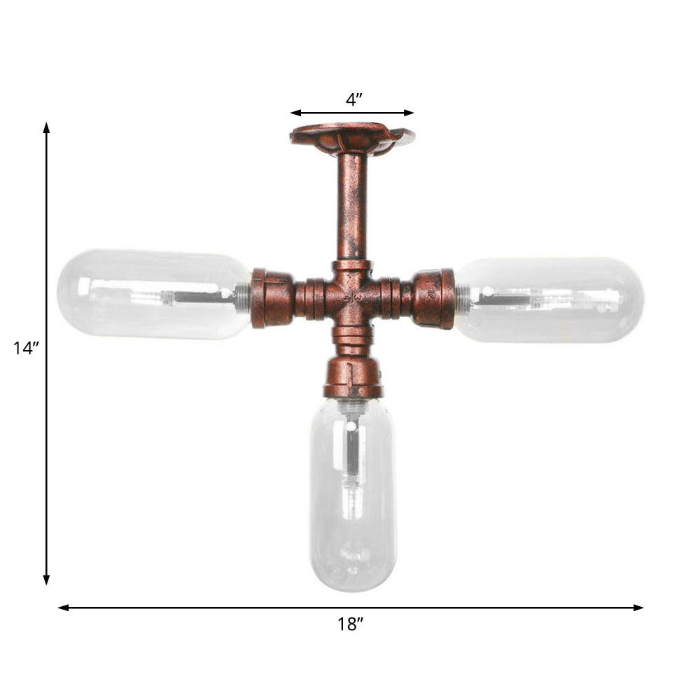 Clear Glass Halbmontage Beleuchtung Industrie verwittertes Kupfer 3/4/5 Leicht Oval Schatten innenleuchte mit Rohrdesign