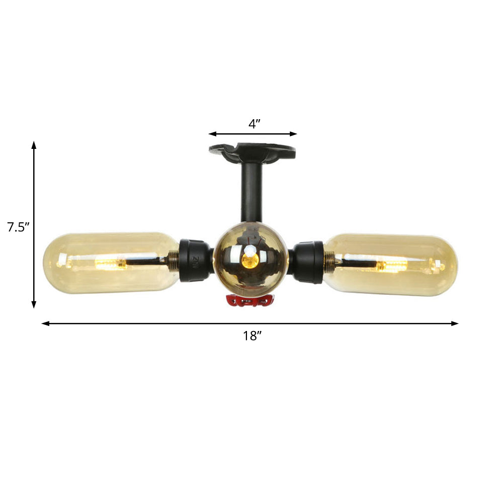 Bernsteinglas Deckenleuchte Kapsel Schatten 4/5/6 Leichte rustikale Küche Halbflush in mattschwarz mit Rohrdesign