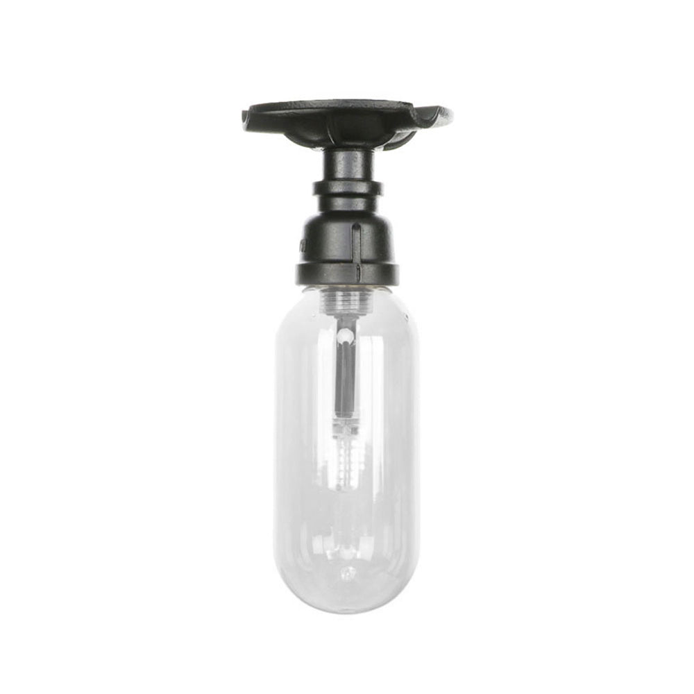 Capsule Corridor Semi Flush Light Industrial Clear Glass One Light Black Ceiling Lighting with Pipe Design