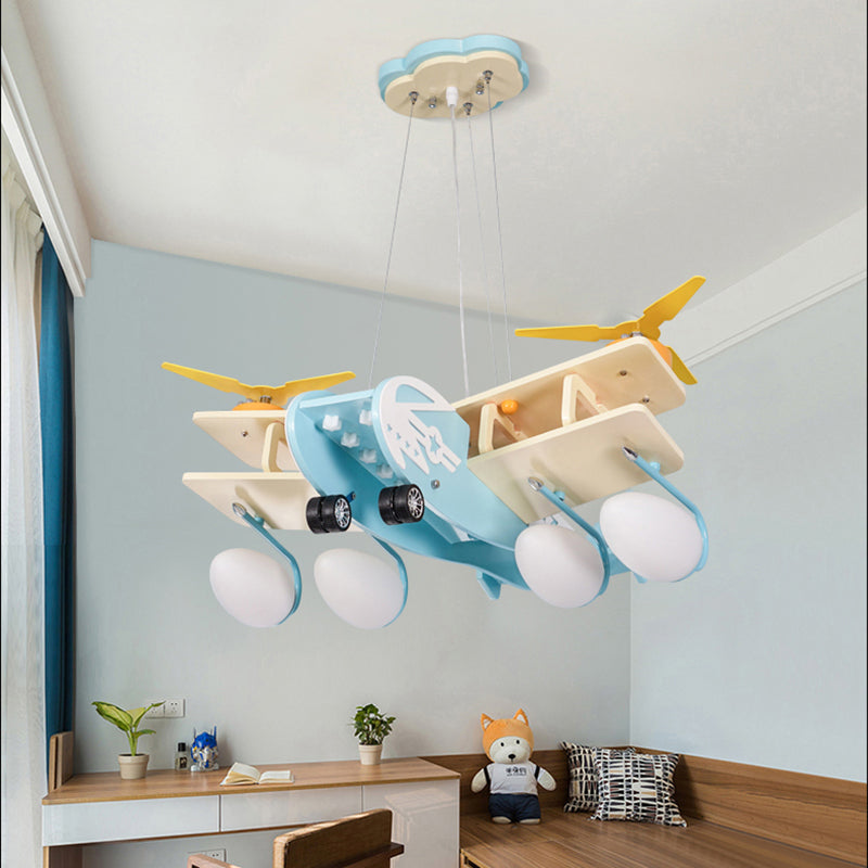 Blue Fighter Plane Hanging Lamp armatuur houten hangende kroonluchter voor kinderslaapkamer