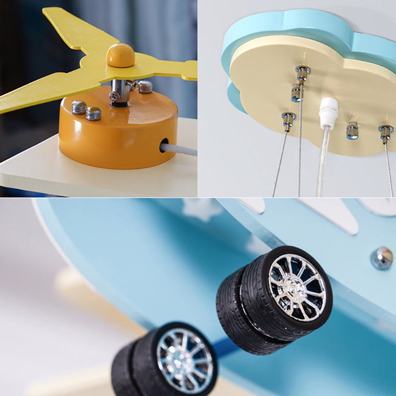 Blue Fighter Plane Hanging Lamp armatuur houten hangende kroonluchter voor kinderslaapkamer