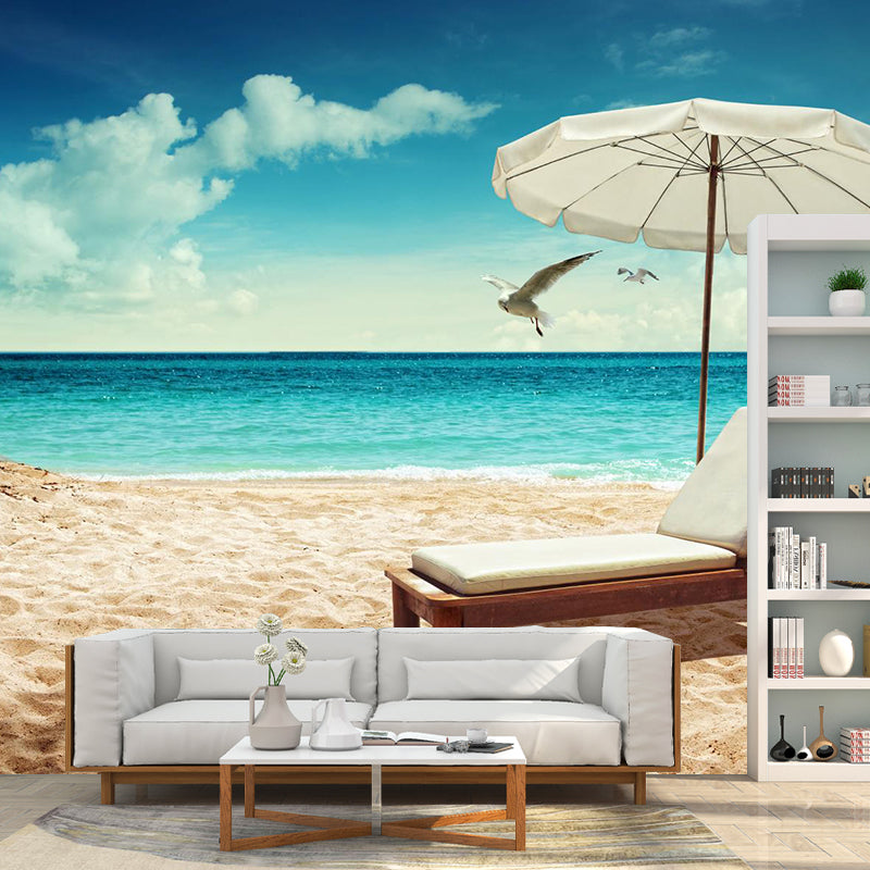 Large Beach Bench Wallpaper Mural Tropix Beautiful Seascape Wall Decor in Natural Color