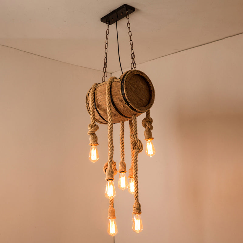 Godet Restaurant Drop Pendant Factory Wood Beige Chandelier luminaire avec corde de corde