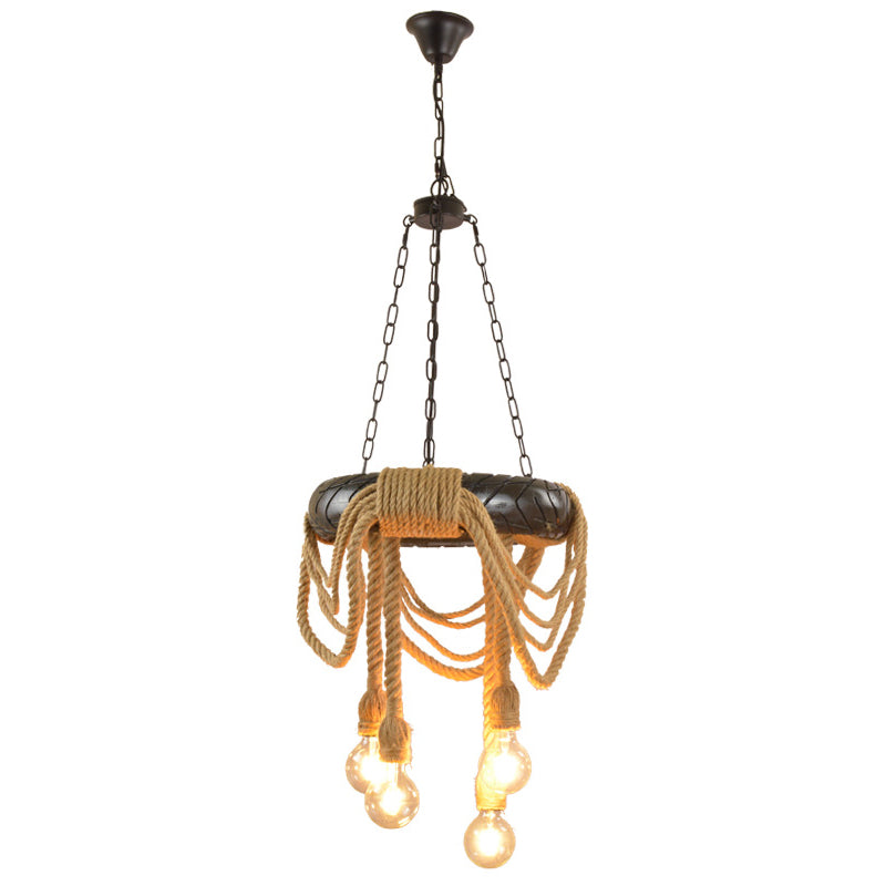 Beige 4 Heads Lighting Lighting Farmhouse Cobriz de goma Luz de llanta con bombilla abierta y diseño de cable de cuerda