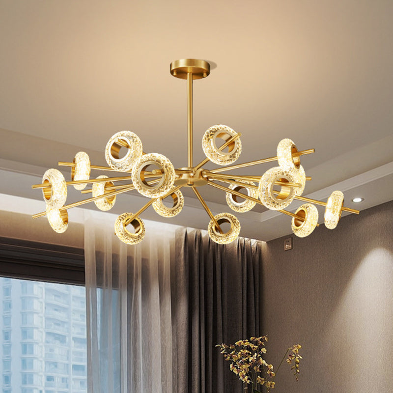 Handmade Crystal Ring Chandelier Postmodern 8/12/16 Lights Living Room Ceiling Pendant in Brass