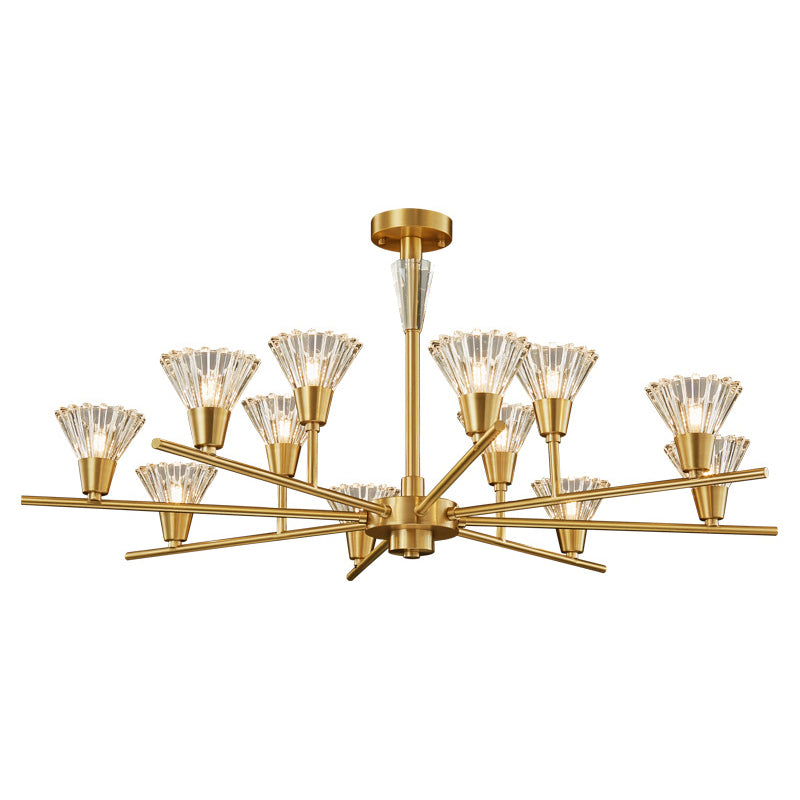 Brass Flower-Like Pendant Light Fixture Modern Clear Glass 6/8/12 Heads Living Room Up Chandelier