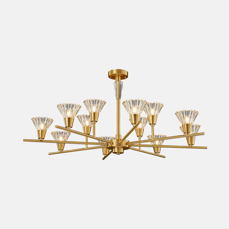 Brass Flower-Like Pendant Light Fixture Modern Clear Glass 6/8/12 Heads Living Room Up Chandelier