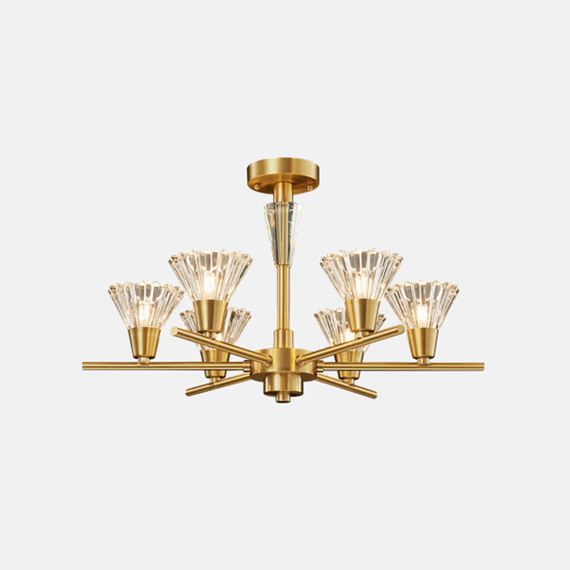 Brass Flower-Like Pendant Light Fixture Modern Clear Glass 6/8/12 Heads Living Room Up Chandelier