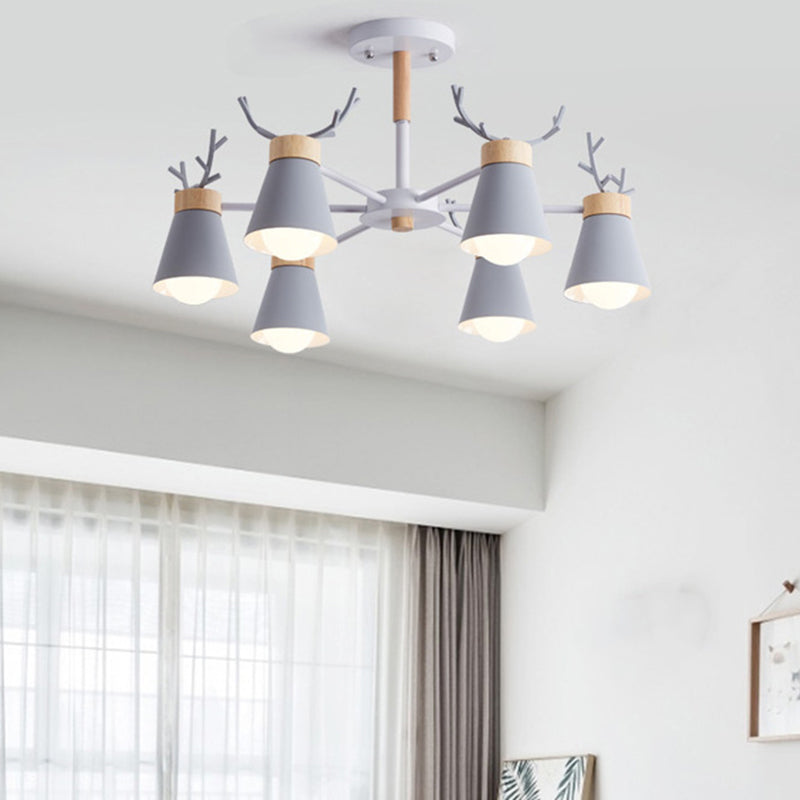 Barrel Semi Flush Light Modern 6 Heads Metal Ceiling Lamp with Antler Design for Living Room