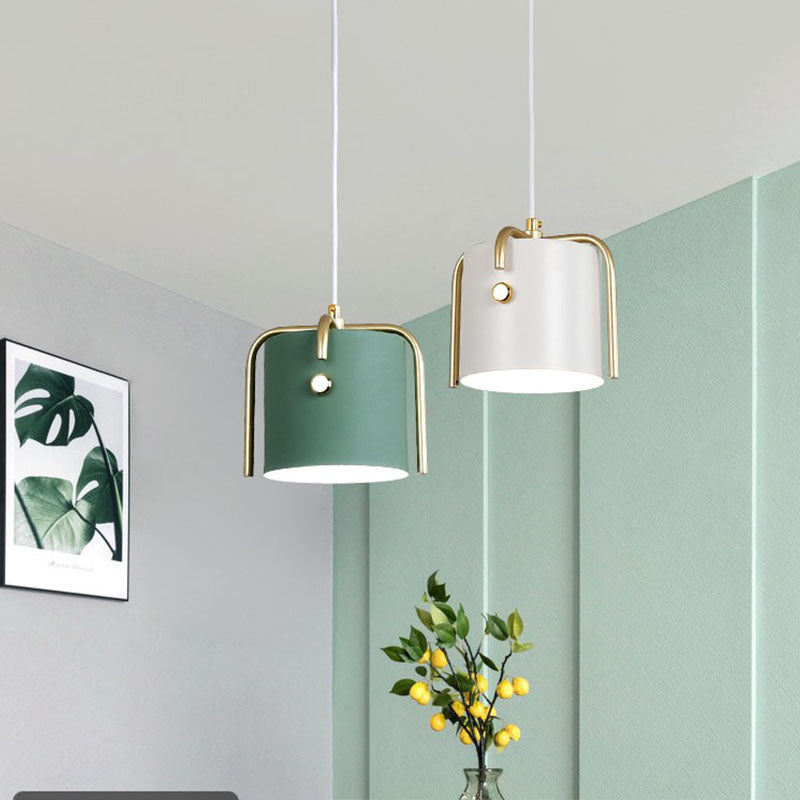 Bucket Shade Drop Pendant Modernist Metal 1 Head Dining Room Hanging Lamp Kit with Cross Top