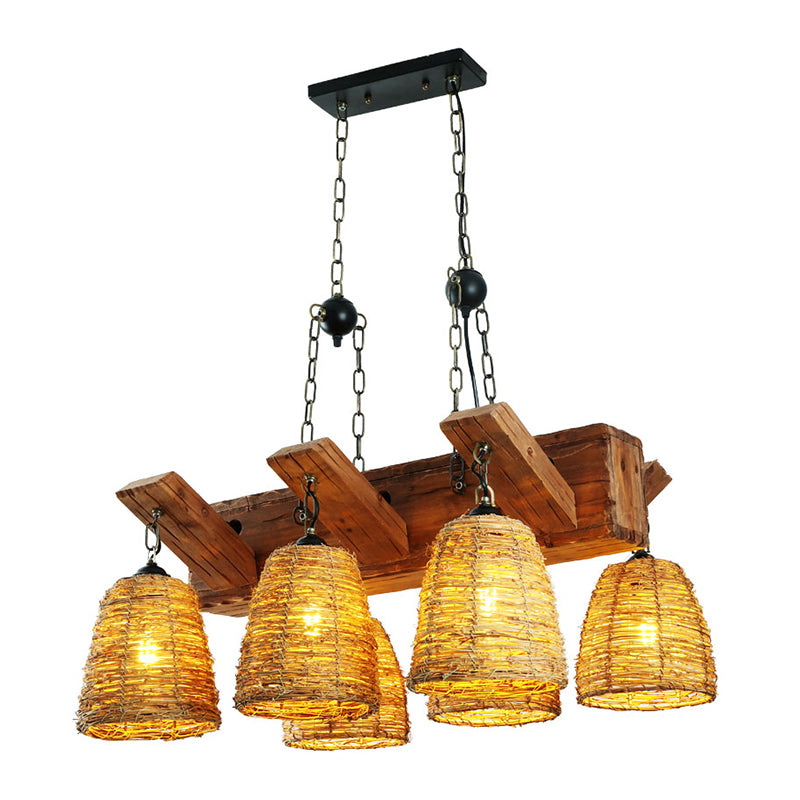 Roard Wood Pendant Chandelier Bell Shade Industrial Hanging Lightture pour salle à manger