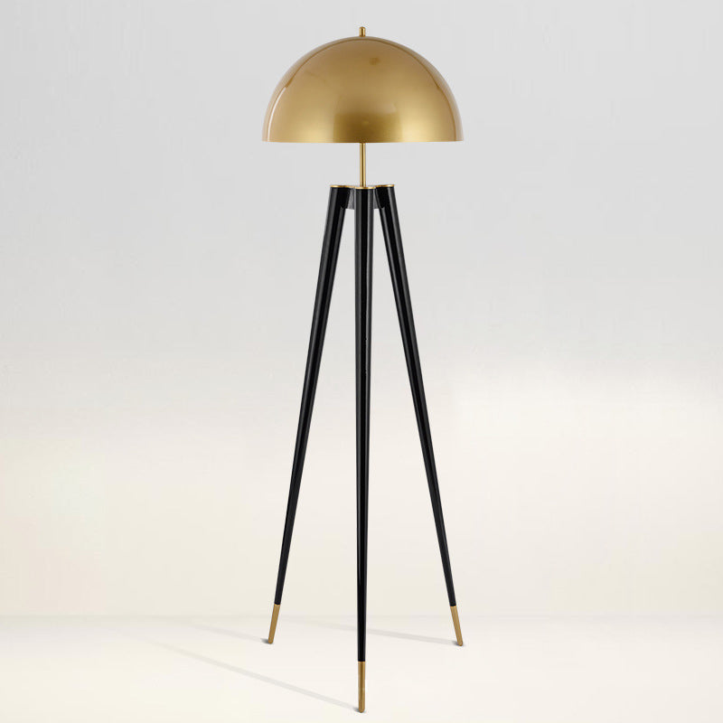 Nordic Domed Floor Lighting Metal 1-Head Living Room Tripod Reading Floor Lamp in Black