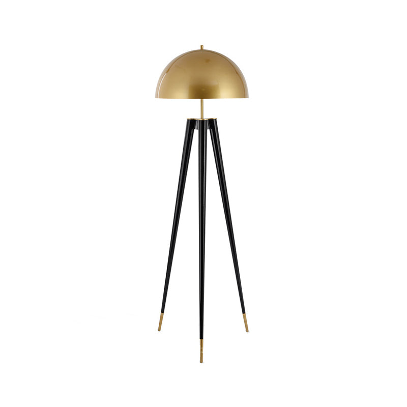 Nordic Domed Floor Lighting Metal 1-Head Living Room Tripod Reading Floor Lamp in Black