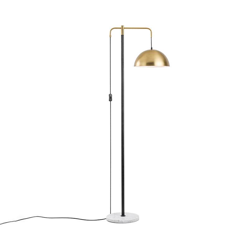 1-Light Living Room Floor Lamp Simple Brass Marble Standing Light with Dome Metal Shade