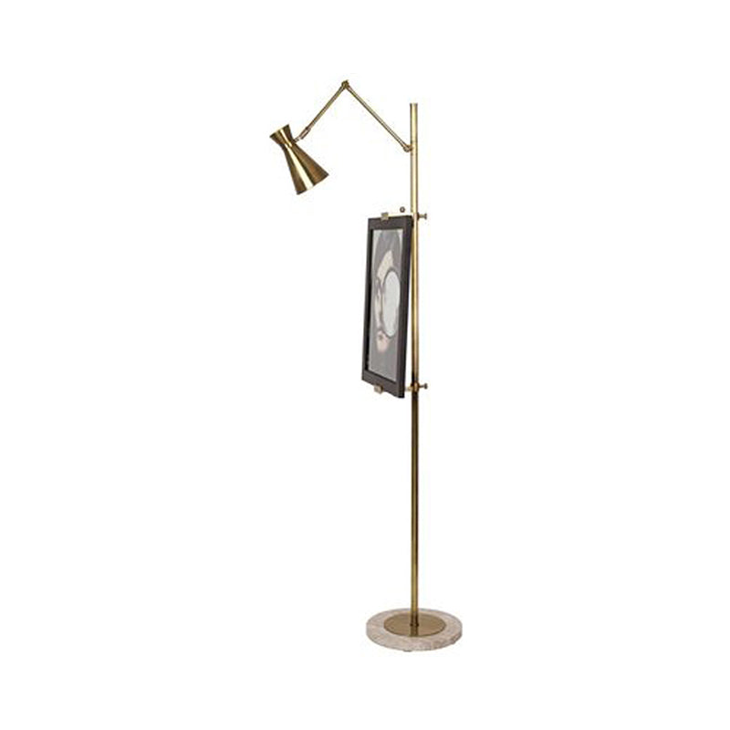 Metal HourGlass Stand Up Light Modernist 1 Bulb Brass Floor Reading Lamp with Picture Clip