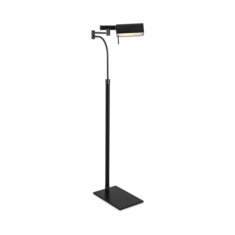 Half-Cylinder Floor Light Contemporary Metal 1-Bulb Living Room Leather Standing Lamp in Black