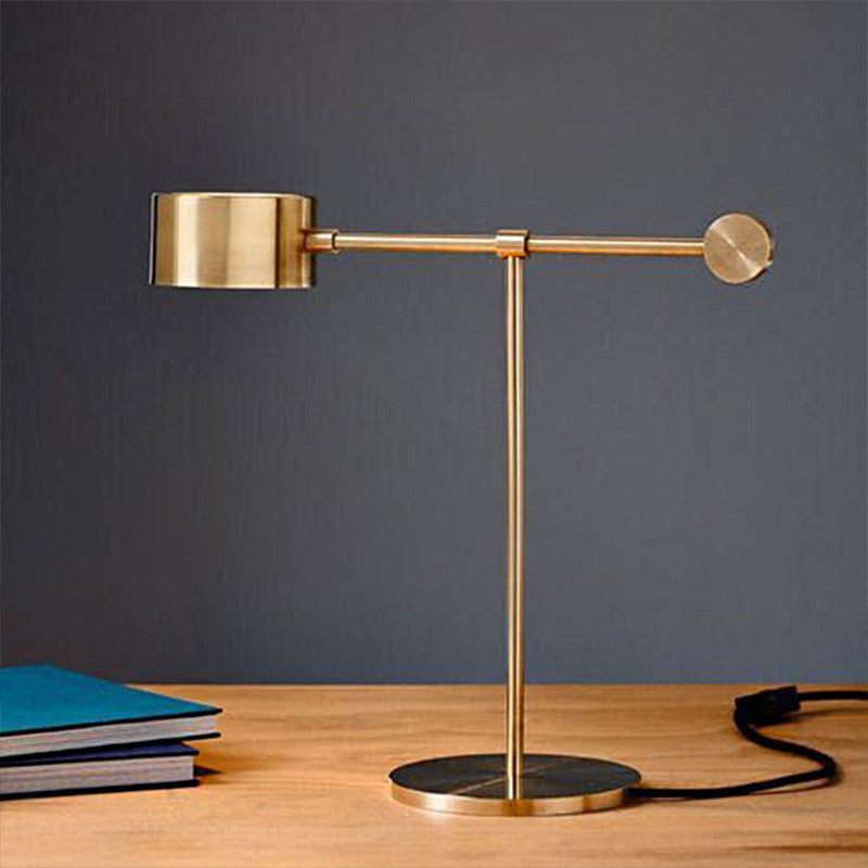 Drum Bedroom Table Lamp Metal 1 Head Modernism Night Lighting with Lever Design in Brass