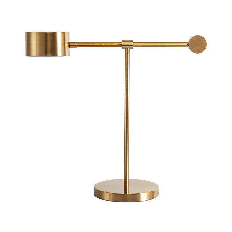 Drum Bedroom Table Lamp Metal 1 Head Modernism Night Lighting with Lever Design in Brass