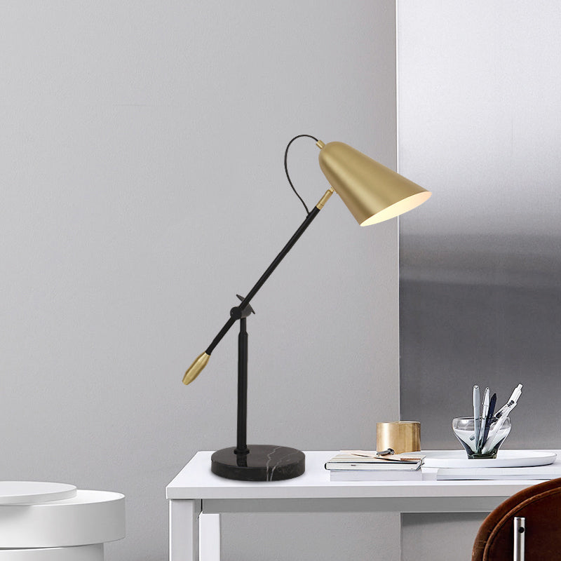 Gold Conic Night Table Lamp Modern 1 Light Metal Nightstand Light with Balance Arm