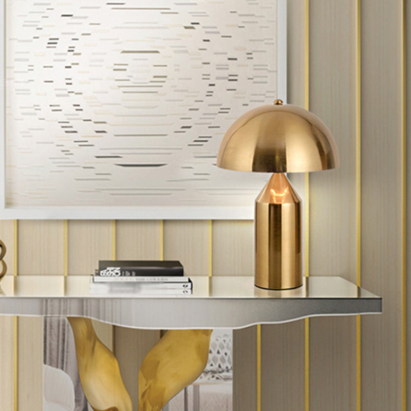 Metal Dome Night Table Light Modern 1 Light Gold Nightstand Lamp with Pencil Base