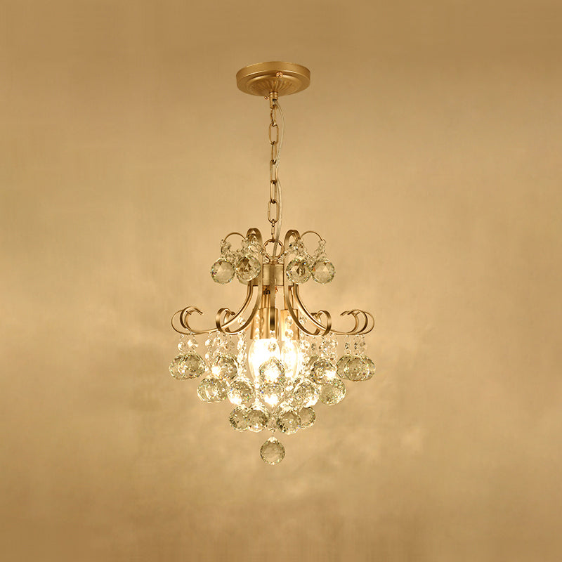 Gold Curved Arm Pendante Light Aymage Countryside Metal 1 Bulbe Porche suspendu lampe avec accent en cristal