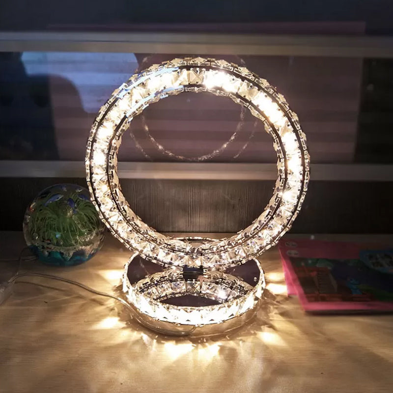 Crystal Encrusted Clear LED Night Lamp Crescent/Circle/Loving Heart Romantic Modern Table Light in Warm/White Light