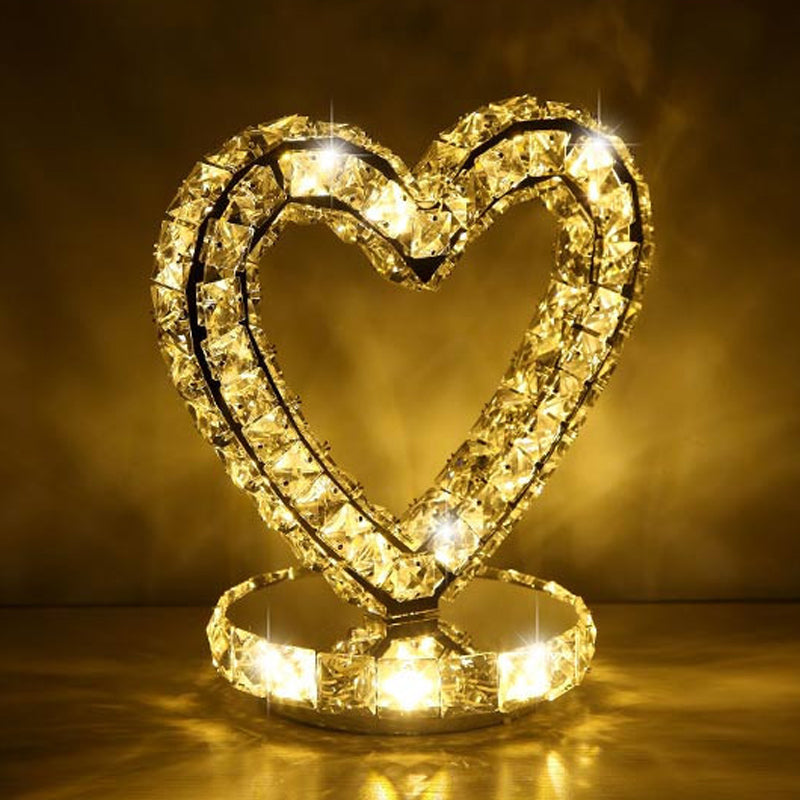 Crystal Encrusted Clear LED Night Lamp Crescent/Circle/Loving Heart Romantic Modern Table Light in Warm/White Light