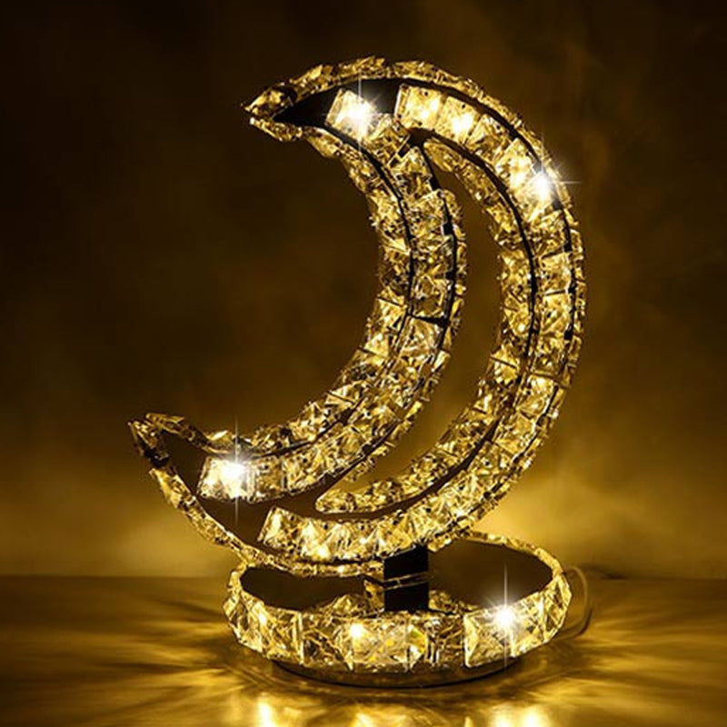 Crystal Encrusted Clear LED Night Lamp Crescent/Circle/Loving Heart Romantic Modern Table Light in Warm/White Light