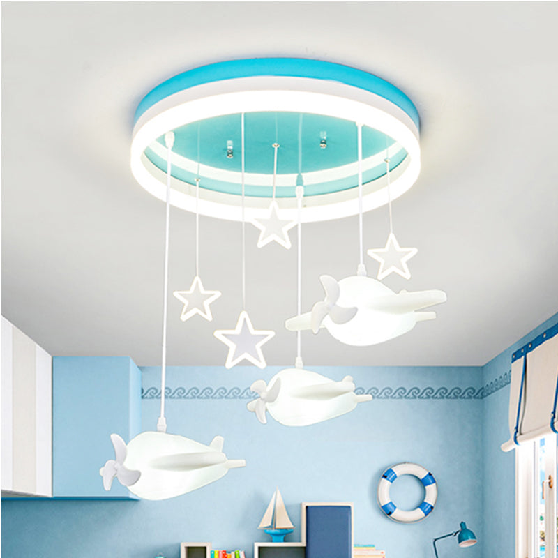 Starry LED Ceiling Mount Light Cartoon Acrylic Flush Light with Round in Green for Baby Bedroom