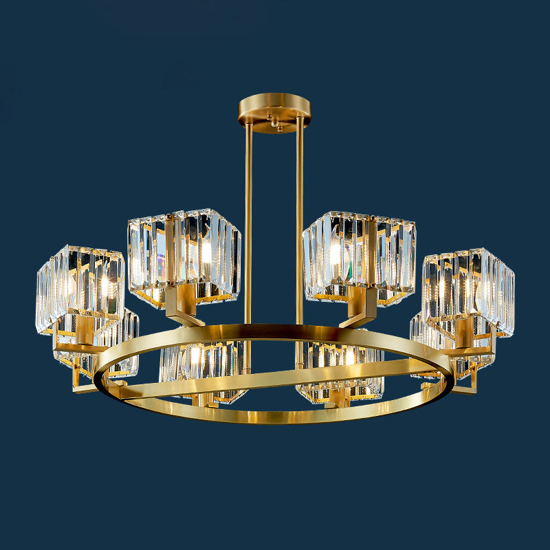 4/8/10 Bulbe Rectangle Pendant lampe Postmodern Gold Circular Room Chandelier