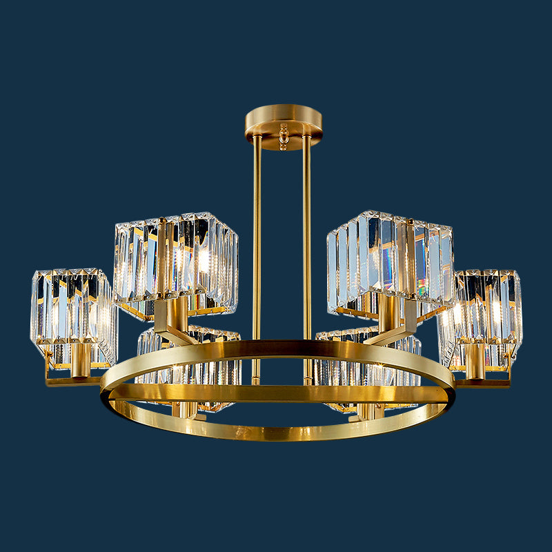 4/8/10 Bulbe Rectangle Pendant lampe Postmodern Gold Circular Room Chandelier