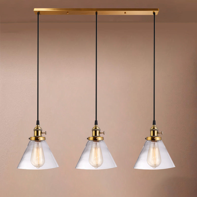 3 têtes Cluster Pendant Light Warehouse Cone Cone Glass Glass Down Lighting for Dining Room