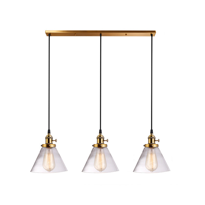 3 têtes Cluster Pendant Light Warehouse Cone Cone Glass Glass Down Lighting for Dining Room