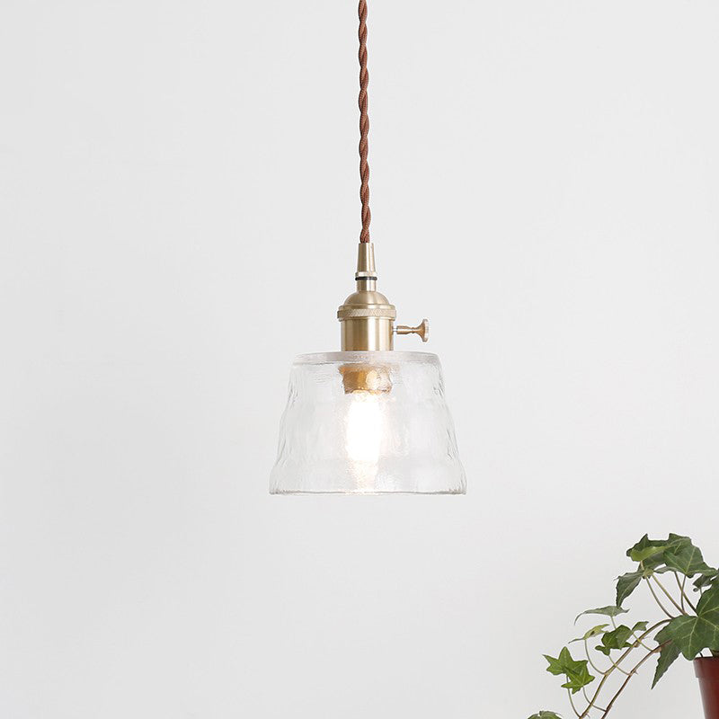 Trapezoid Corridor Hanging Lamp Kit Industrial Clear Glass 1 Light Brass Suspension Pendant