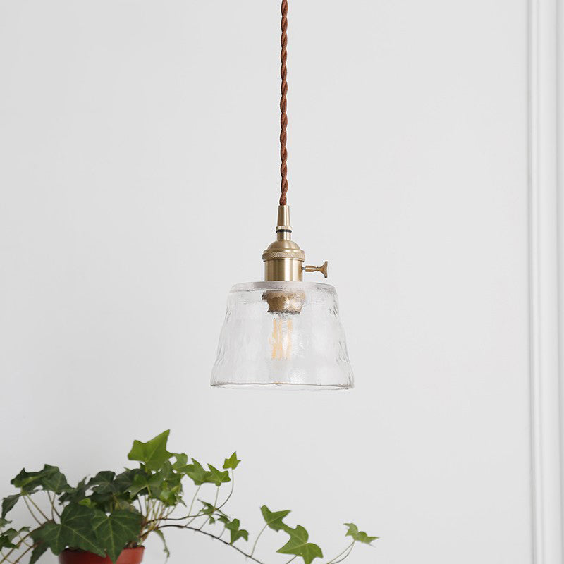 Trapezoid Corridor Hanging Lamp Kit Industrial Clear Glass 1 Light Brass Suspension Pendant