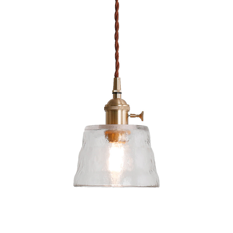 Trapezoid Corridor Hanging Lamp Kit Industrial Clear Glass 1 Light Brass Suspension Pendant